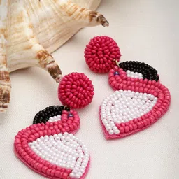 Moedbuille Artificial Beads-Beaded Peacock Shaped Drop Earrings-image-27