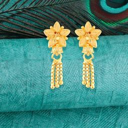 Vighnaharta Set Of 2 Gold-Plated Flower Shaped Drop Earrings-31