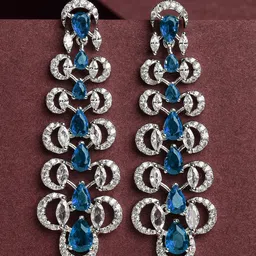 KARATCART Silver-Plated Cubic Zirconia-Studded Leaf Shaped Drop Earrings-17