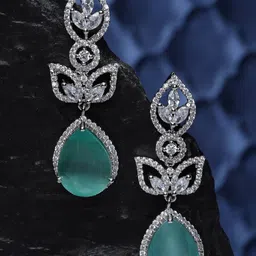 ZENEME Blue Teardrop Shaped Drop Earrings-34