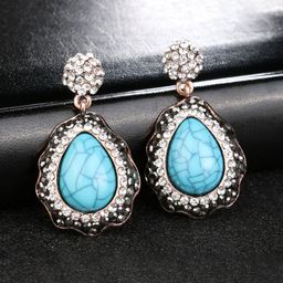 YouBella Blue & Gold Toned Silver Plated Teardrop Shaped Drop Earrings-picture-40