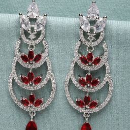 Kennice Rhodium-Plated AD Stone Studded Crescent Shaped Drop Earrings-33