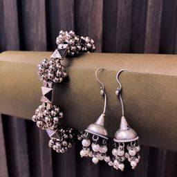 ATIBELLE Silver-Plated Beaded Bracelet & Earrings-image-29