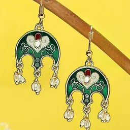 OOMPH Kundan Studded & Pearls Beaded Floral Drop Earrings-27