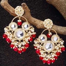 ZENEME Floral Kundan Drop Earrings-0
