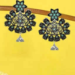 OOMPH Floral Oxidised Drop Earrings-image-63