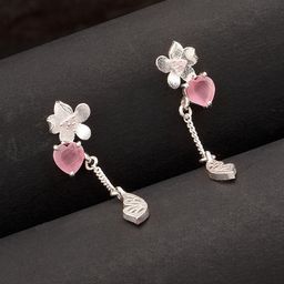 Voylla Silver-Toned Love Paradise Floral Drop Butterfly Wing Earrings-image-29