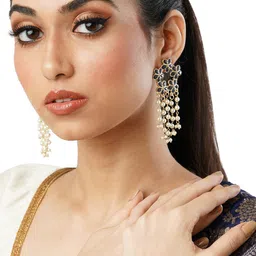 Anouk Silver-Toned Brass-Plated Beaded Floral Drop Earrings-image-25
