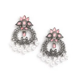 Anouk Silver-Toned Brass-Plated Beaded Floral Drop Earrings-image-53