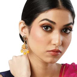 Anouk Gold-Toned Brass-Plated Beaded Contemporary Drop Earrings-65
