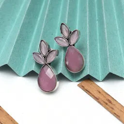 Ozanoo Silver-Plated Floral Shaped Drop Earrings-image-83