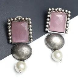 Ozanoo Silver Plated Square Shaped Drop Earrings-4