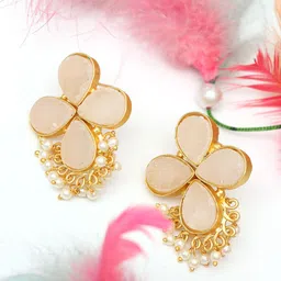 Ozanoo Gold-Plated Stone Studded Floral Drop Earrings-29