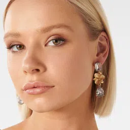 Forever New Gold-Plated Stone Studded Floral Drop Earrings-12