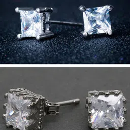OOMPH Set Of 2 Cubic Zirconia Studded Square Studs image 1