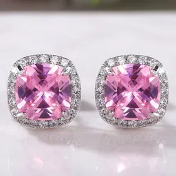 Jewels Galaxy Silver Plated American Diamond Studded Square Studs-36