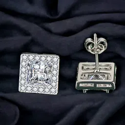 Designs & You Silver-Plated Cubic Zirconia Square Studs Earrings-6