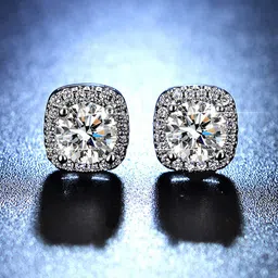 Jewels Galaxy Silver-Plated Square Crystal Studs Earrings-picture-1