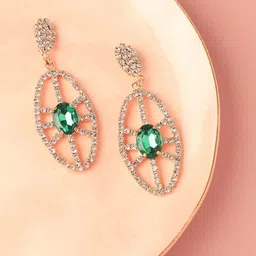 DressBerry Gold-Plated Artificial Stones Studded Drop Earrings-image-10