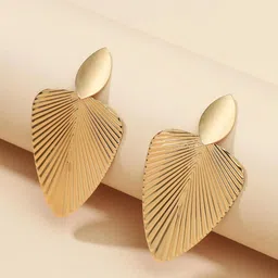 OOMPH Gold-Toned Leaf Shaped Drop Earrings-17