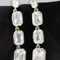 PRIVIU Crystals Studded Geometric Drop Earrings-image-12