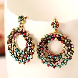 Yellow Chimes Gold-Plated Oxidised Geometric Drop Earrings-picture-33