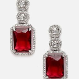Aazeen Rhodium-Plated Geometric Drop Earrings image 1