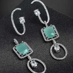 ZENEME Silver-Plated Geometric Drop Earrings-54