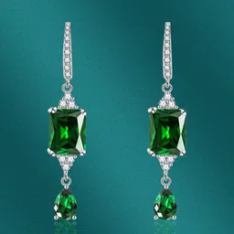 Designs & You Silver-Plated Cubic Zirconia Studded Geometric Drop Earrings-6