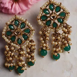 Jazz and Sizzle Gold Plated Artificial Stones and Beads Geometric Drop Earrings-2