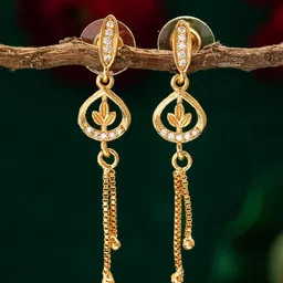 aadita Gold-Plated Stone-Studded Contemporary Drop Earrings-image-70