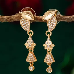 aadita Gold-Plated Stone-Studded Contemporary Drop Earrings-43