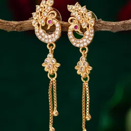 aadita Gold-Plated Stone-Studded Contemporary Drop Earrings-51