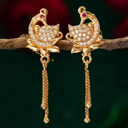 aadita Gold-Plated Stone-Studded Contemporary Drop Earrings-image-13