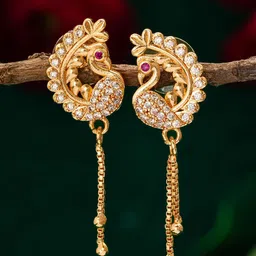 aadita Gold-Plated Stone-Studded Contemporary Drop Earrings-image-17