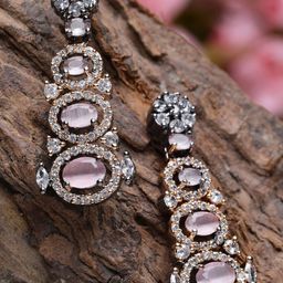 ZENEME Rose Gold Plated AD Studded Drop Earrings-16