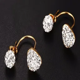 UNIVERSITY TRENDZ Gold-Plated Contemporary Crystal Studded Drop Earrings-image-11
