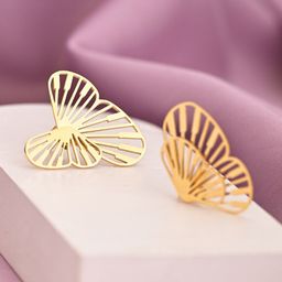 PALMONAS Gold Plated Stainless Steel Butterfly Wing Stud Earrings-image-20