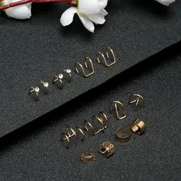 YouBella Set Of 12 Gold-Plated Contemporary Studs Earrings-10