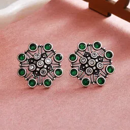 Voylla Silver-Plated Oxidised Contemporary Stud Earrings-57