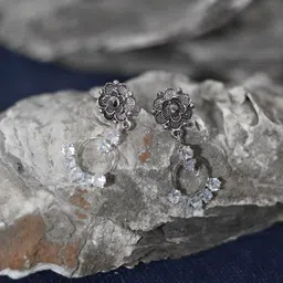 Maansh Silver-Toned Flowers Design Drop Earrings-picture-21