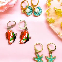 FEMMIBELLA Set Of 3 Gold-Plated Contemporary Drop Earrings-89