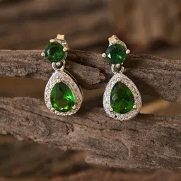 SOHI Green & Silver-Plated Contemporary Drop Earrings-37