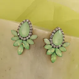 SOHI Green Gold Plated Contemporary Studs Earrings-97