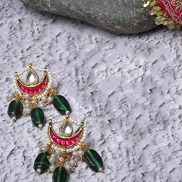 DUGRISTYLE Gold Plated Kundan Drop Earrings-19