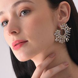 SOHI Silver Plated Contemporary Studs Earrings image 1