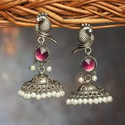 Zaveri Pearls Silver-Plated Contemporary Studs Earrings-15