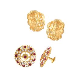 Vighnaharta Set Of 2 Gold-Plated Cubic Zirconia Studded Contemporary Studs Earrings-17