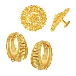 Vighnaharta Set of 2 Gold-Plated Studs & Hoop Earrings-17