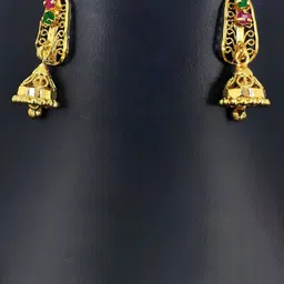 Anujeet Fashion Hub Gold-Plated American Diamond Studded Contemporary Jhumkas-36
